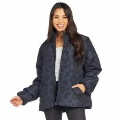 Cheap 👏 Mud Pie 👩 Women's Wade Navy Leopard Puffer Jacket 🧨